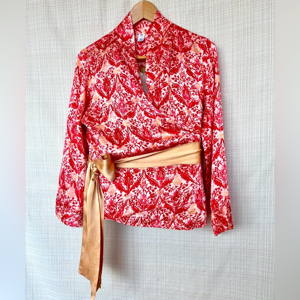 Vintage Gap Body Silk Boho Chic Wrap Top Tie at Waist Silk Lounge Resortwear